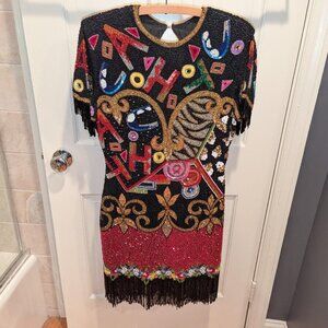 1980 Naeem Khan Riazee Beaded Silk Party Dress, S